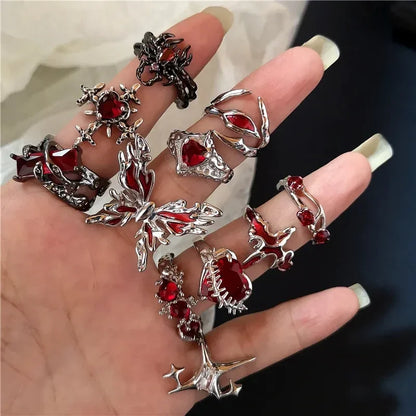 Goth Crystal Ring Set