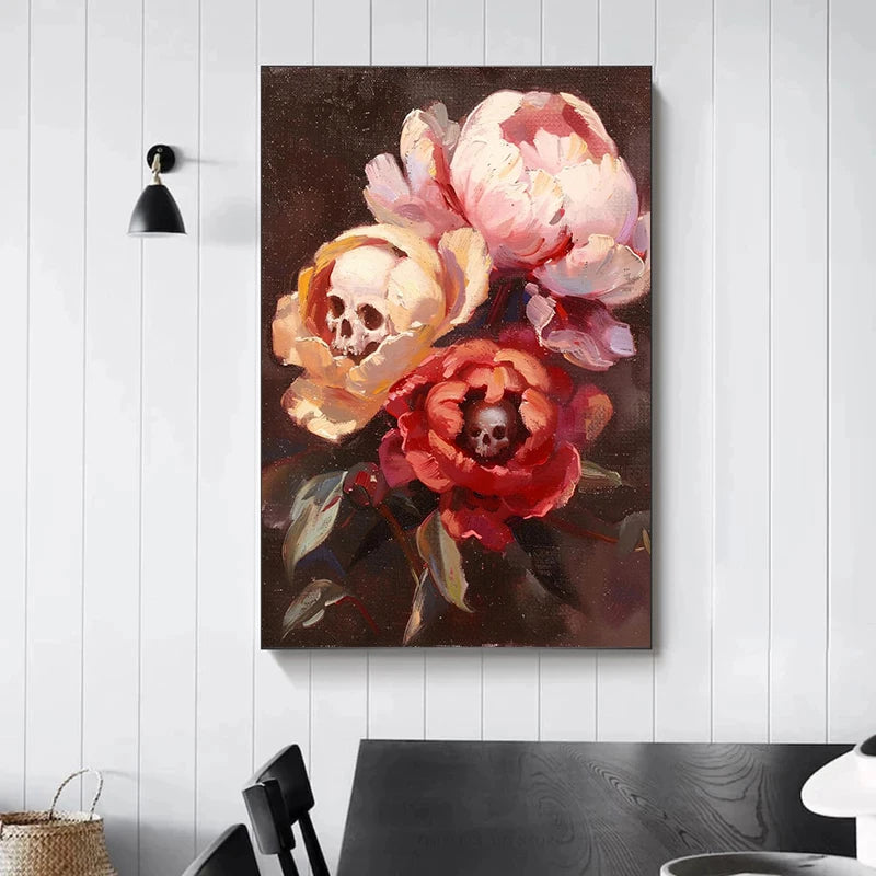 Surreal Skull Botanical Poster