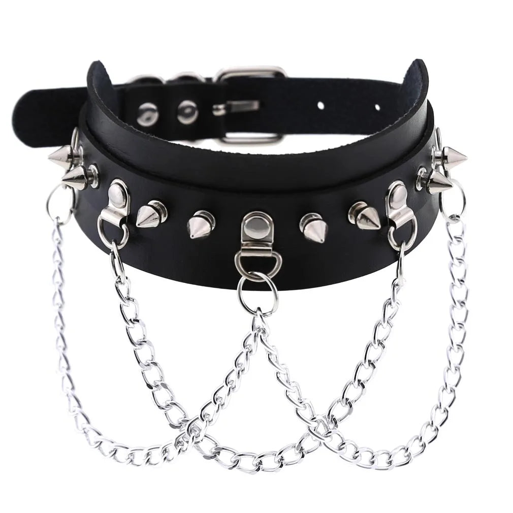 Gothic Leather Tassel Choker