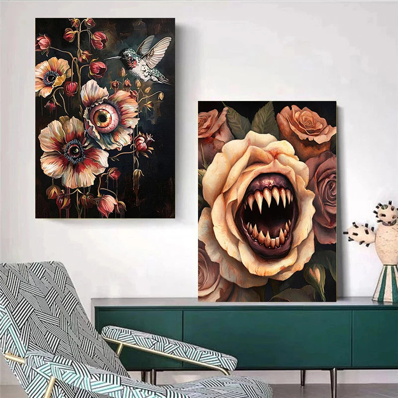 Surreal Skull Botanical Poster
