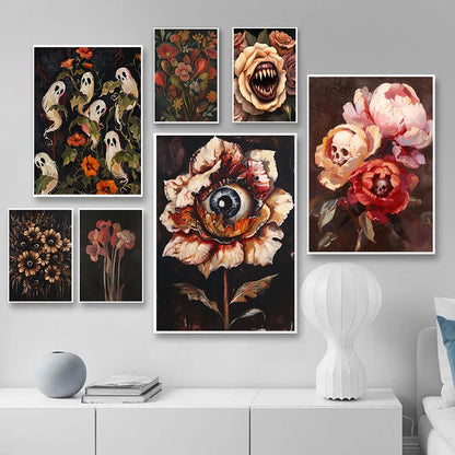 Surreal Skull Botanical Poster