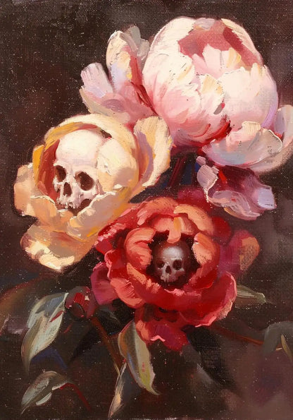 Surreal Skull Botanical Poster