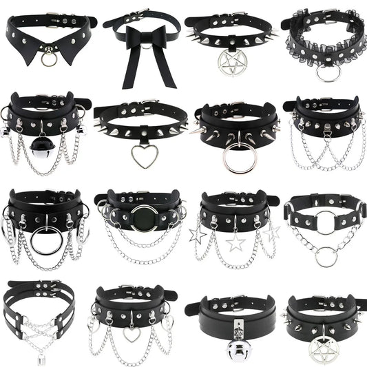 Gothic Leather Tassel Choker