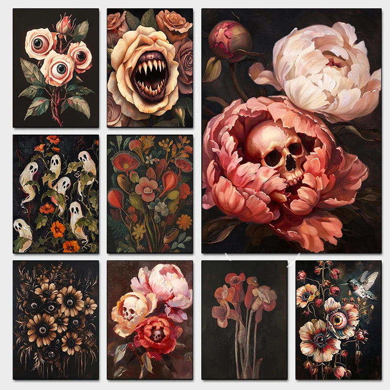 Surreal Skull Botanical Poster