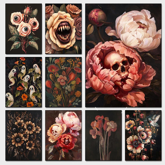 Surreal Skull Botanical Poster