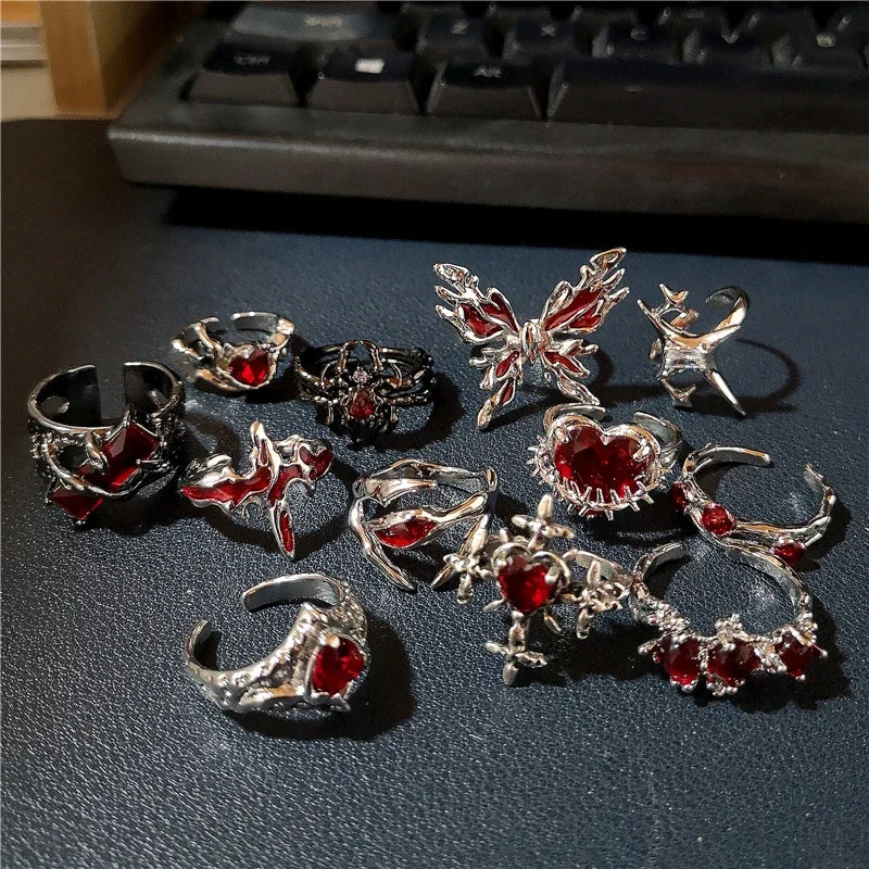 Goth Crystal Ring Set