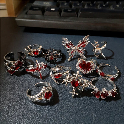 Goth Crystal Ring Set