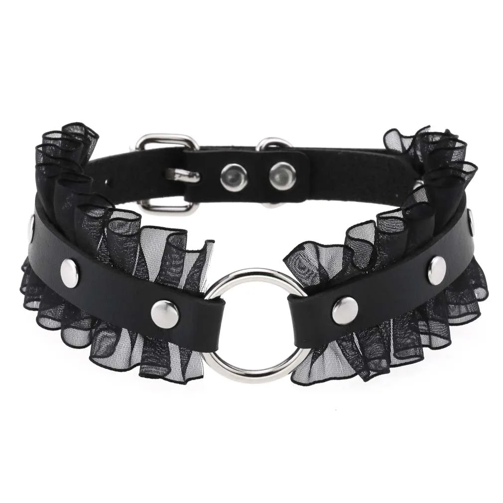Gothic Leather Tassel Choker